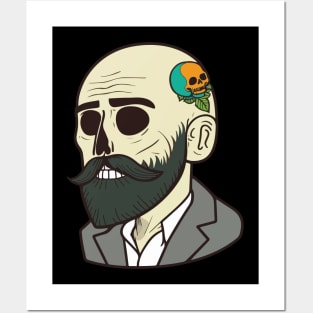 Classic Cartoon 1920 Bearded Skull Posters and Art